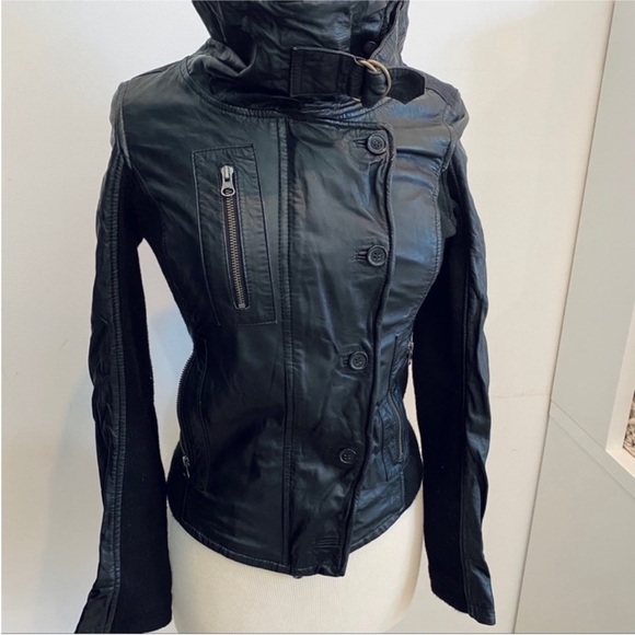 Nickolas K high collar genuine leather Moto jacket in BLACK NEW - Picture 8 of 13